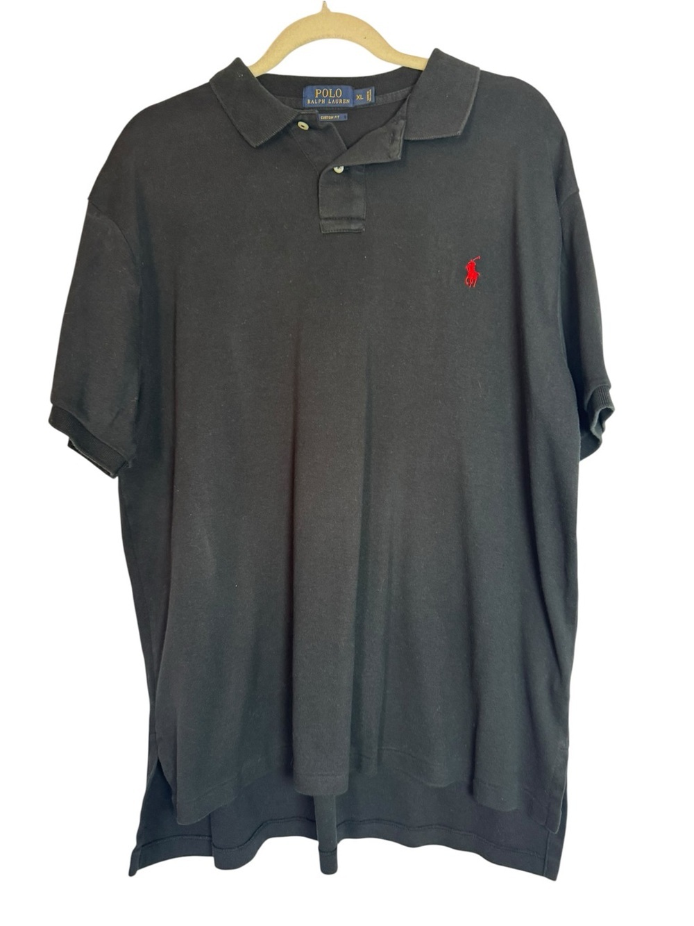 Ralph Lauren Black Polo XL 100% Cotton Shirt with Red Pony Embroidery